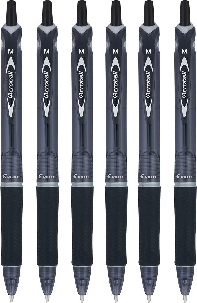 PILOT Acroball Colors Advanced Ink Refillable & Retractable Ball Point Pens, Medium Point, Black Ink, 6 Pack