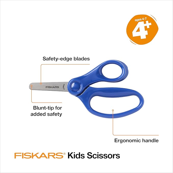 Fiskars 5" Blunt-Tip Scissors for Kids Ages 4-7 - Scissors for School or Crafting - Back to School Supplies - Blue