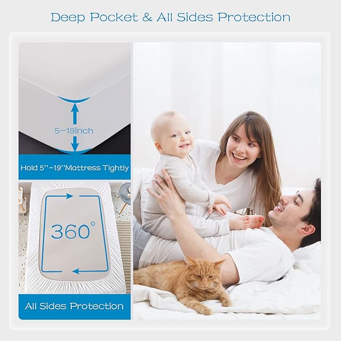 GRT 1 Pack 100% Waterproof Mattress Protector Twin Size, Breathable & Noiseless Waterproof Mattress Cover Fitted Deep Pocket from 5" to 19", Smooth Washable Twin Bed Protector - Vinyl Free