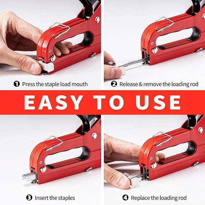 PHITRIC Upholstery Staple Gun Heavy Duty, 4 in 1 Stapler Gun with 6000 Staples, Remover, Manual Brad Nailer Power Adjustment Stapler Gun for Wood, Upholstery, Carpentry, Decoration DIY