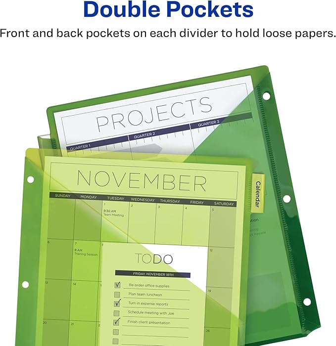 Avery Dividers for 3 Ring Binders,8-Tab Sets,Two-Pocket Plastic Binder Dividers with Tabs,Multicolor,1 Set (11907),(Pack of 2)
