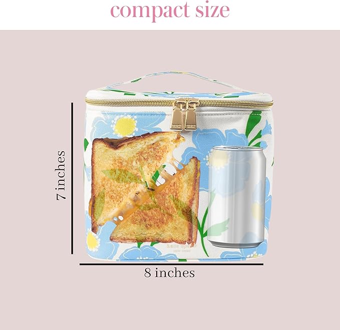 kate spade new york, Insulated Lunch Tote, Small Lunch Cooler, Cute Lunch Bag for Women, Striped Thermal Bag with Double Zipper Close and Carrying Handle (Sunshine Floral)