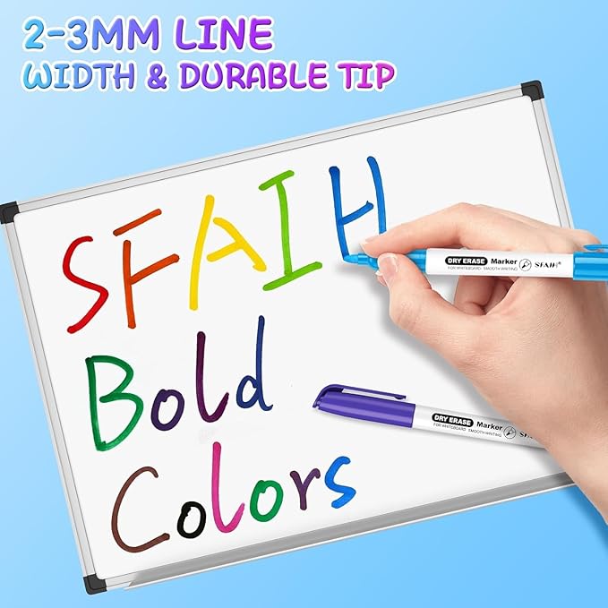 SFAIH Dry Erase Markers Fine tip 12 Colors, 12 Pack (1 Dozen) Low Odor Whiteboard Markers for Classroom, Homeschool, Non-Toxic Gift for Kids, Travel Drawing, Learning to Write, Reusable Art Supplies