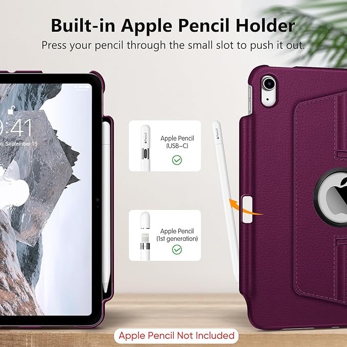 Fintie Rotating Case for iPad (A16) 11th Generation 11 Inch (2025), iPad 10th Generation 10.9 Inch (2022) - [Built-in Pencil Holder] 360 Degree Rotating Protective Stand Cover, Purple