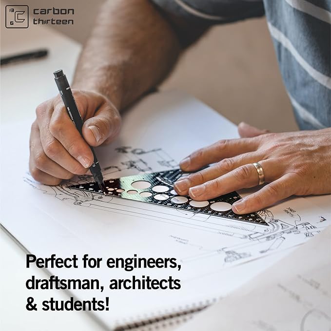 5 Piece Carbon Fibre Geometry Set by Carbon13 - Architecture Drafting Tools - Engineering Tools for Engineer - Professional Drafting Square Triangle Drawing Ruler Set
