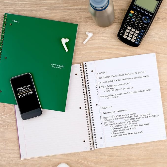 Five Star Spiral Notebook Plus Study App,1 Subject,College Ruled Paper,100 Sheets,8-1/2" x 11",Forest Green (72055),(Pack of 12)