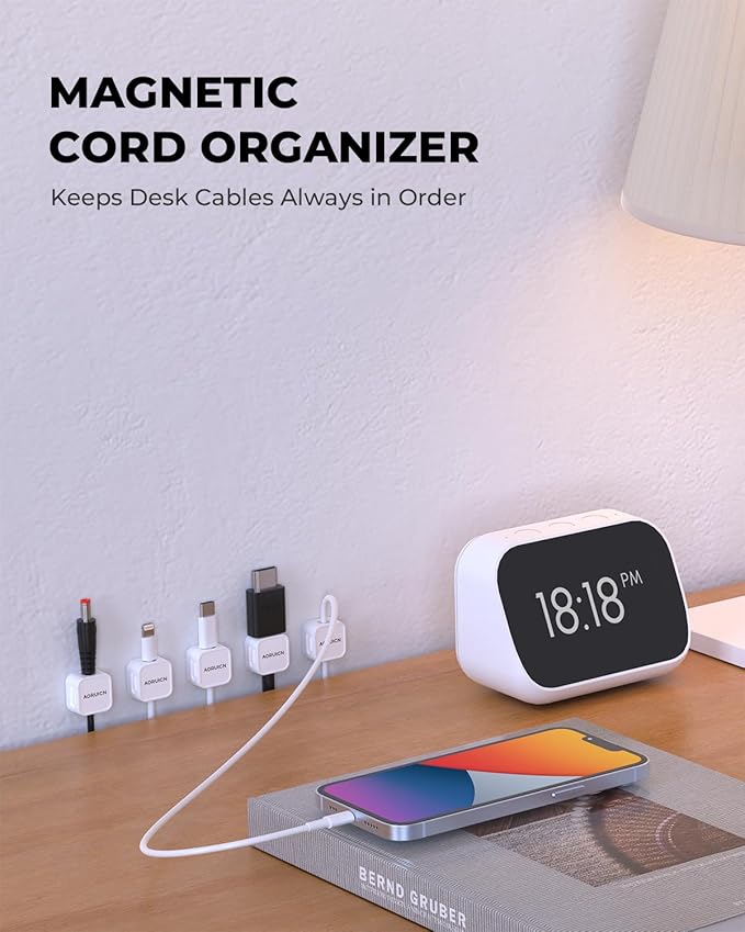 10 Pack Magnetic Cord Organizer, Magnetic Cable Clips for Desk Cable Management, Cord Holder for Nightstand, Wire Management Cable Holder for Charger Holders, Adhesive Cord Organizer Clips