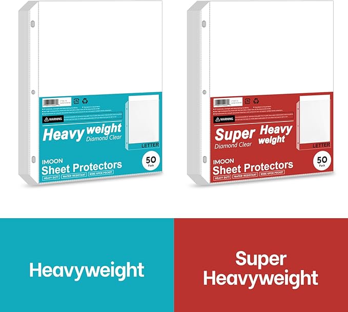 Super Heavyweight 3-Hole Letter Size Sheet Protectors - High Transparency Plastic Heavy Duty Sleeves for 3 Ring Binders, Archival Safe, Durable Page Protectors for Documents, 8.5x11 Inch (100 Pack)