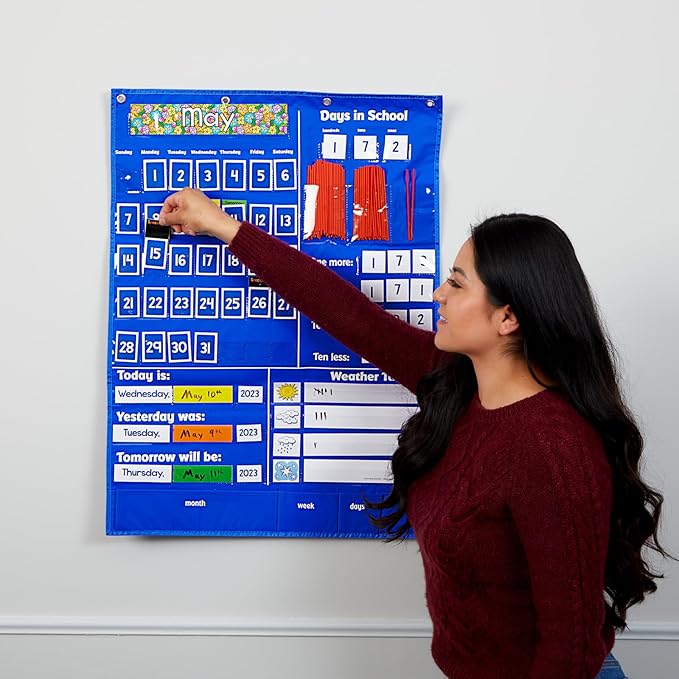 Really Good Stuff All About Today Pocket Chart - 22" x 30" - Grades K-3- Daily Classroom Calendar, Interactive and Engaging Classroom Poster, Homeschool Learning, Teacher Must Haves