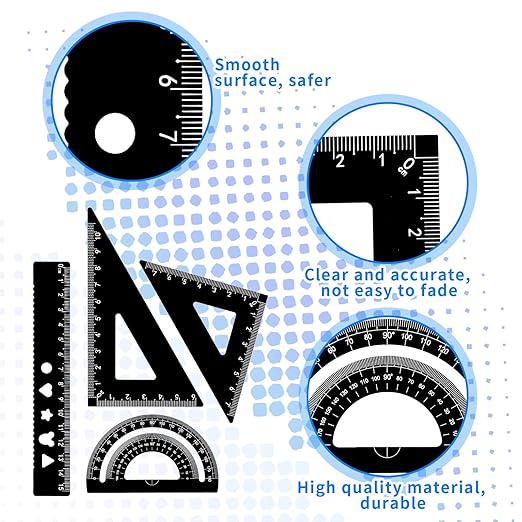 Metal Ruler Set 4Pcs Black Aluminum Alloy Triangle Rulers Straight Edge Ruler Geometric Protractor & Geometry Rulers Set for Drawing Drafting Supplies for Students Kids