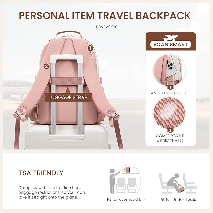 LOVEVOOK Laptop Backpack for Women with Pouch Pocket for Large Capacity Cup,17 Inch Teacher Nurse College Work Backpack Purse,Waterproof Laptop Bag Computer Carry on Back Pack for Travel, Light Pink