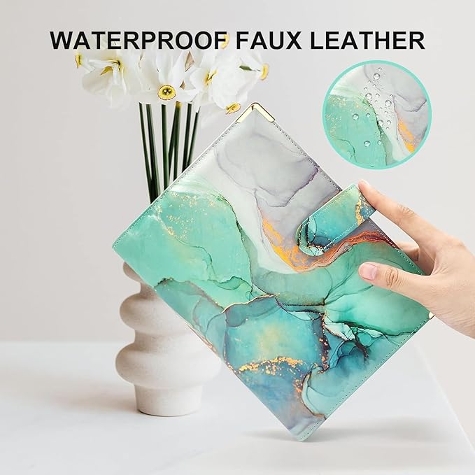 A5 Refillable 6 Ring Faux Leather Budget Binder,Mini Notebook Binder Cover for A5 Filler Paper,Loose Leaf Personal Planner Cover with Magnetic Buckle Closure (Marble Green)