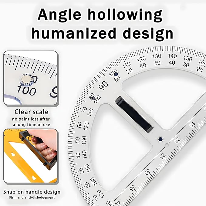 Magnetic Teaching Ruler Set with Multi-Functional Geometry Tools Durable ABS Plastic for Whiteboard Classroom Projects Student Teacher Math Supplies (Clear 3pcs)