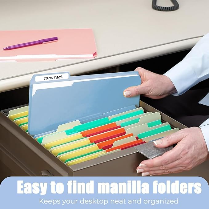Habgp 18 Pcs Manilla Folders 8.5 x 11 Inch, 1/3-Cut Tab Colored File Folders Letter Size, Plastic Folder Aesthetic, School Business Office Manila Folders for Documents Paper