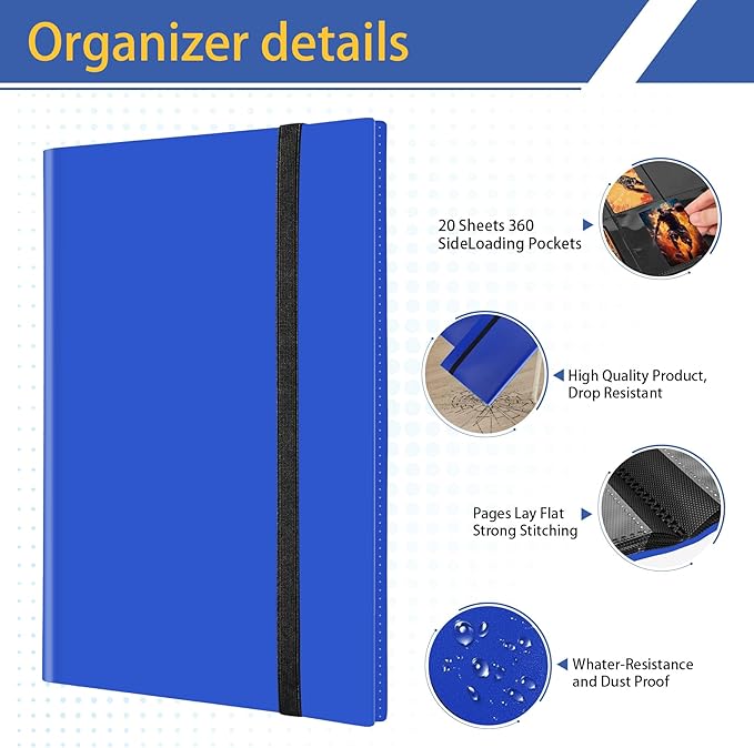 Card Binder, Premium Card Book for 360 Cards, Sturdy Card Album for Collectible Cards, Side-Loading Card Collection Folder for TCG, MTG, Yugioh, Other Game Cards, Sport Cards, Dark blue