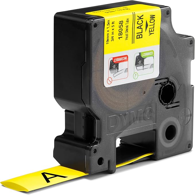 DYMO Rhino Industrial Heat-Shrink Cable Label Tubes 19 mm x 1.5 m Black Print on Yellow for Rhino Label Makers