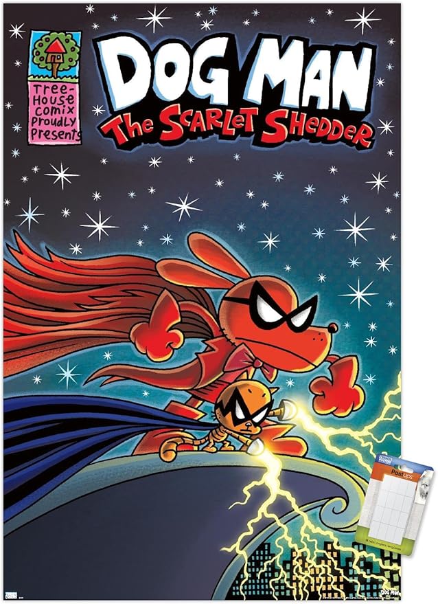 Dog Man - The Scarlet Shedder Wall Poster, 22.4L" x 14.7W", Premium Poster & Mount Bundle
