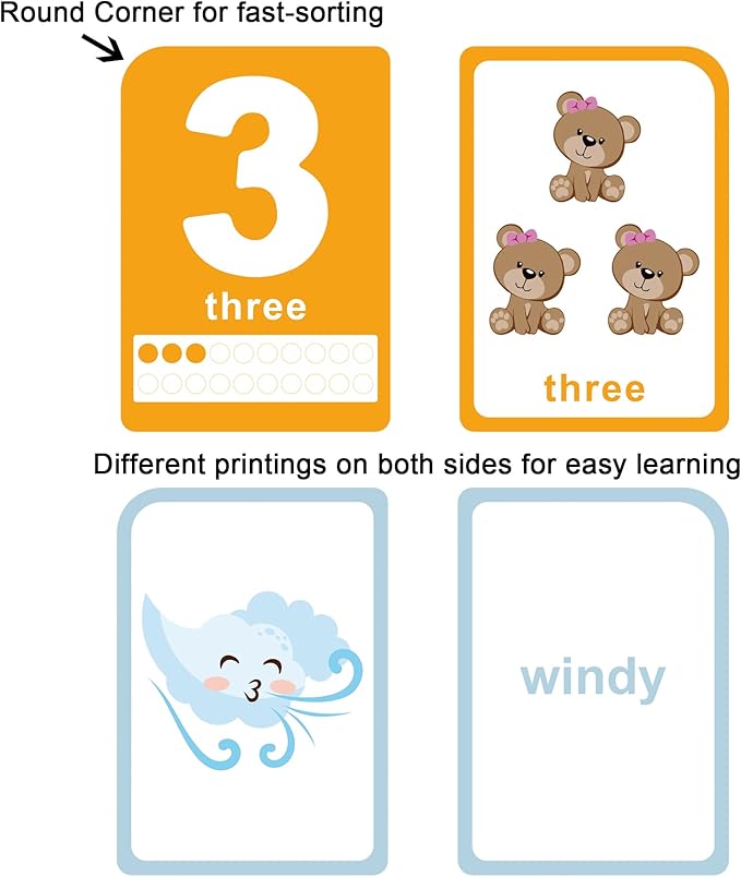 ZazzyKid Flash Cards for Toddlers - 52 Double Sides Cards for Numbers, Colors, Shapes & Weather - Learning & Education Toys for Preschool