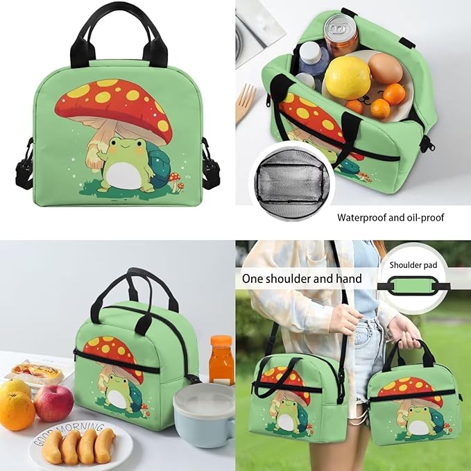 Mushroom Frog Backpack for Teen Girls 3-5 6-8 8-10 Kids School Backpack for Girls 1st 2nd 3rd Grade Elementary Kindergarten Preschool Bookbag Lunch Box Pencil Purse Water Bottle Sleeve