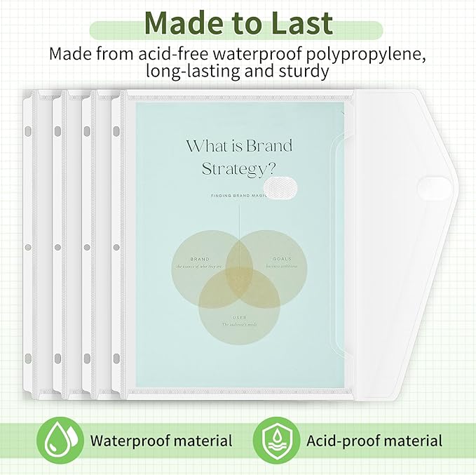Sooez 12 Pack Space-Saving Binder Folders, Heavyweight Pockets, Clear Envelopes, Side Loading Organizer
