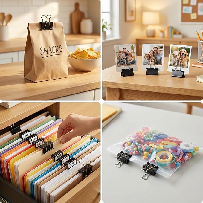 260Pcs Mini Binder Clips Black, 0.59 in/15mm Small Binder Paper Clips Office Clips Office Supplies Desk, Micro Size Cute Binder Clips, Small Paper Clamps for Home School Business (Black)
