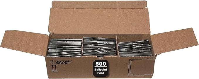 BIC Round Stic Xtra Life Black Ballpoint Pens, Medium Point (1.0mm), 500-Count Pack of Bulk Pens, Flexible Round Barrel for Comfortable Writing, No. 1 Selling Ballpoint Pens