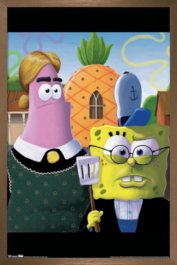 Trends International Nickelodeon Spongebob - American Gothic Wall Poster, 22.375" x 34", Bronze Framed Version