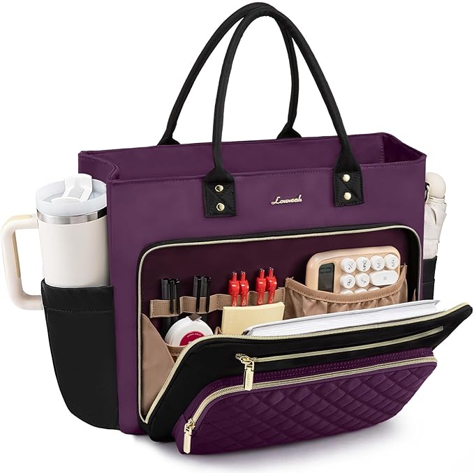 LOVEVOOK 15.6 Inch Teacher Tote Bag for Women Work, Laptop Bag Work Tote Bag Nurse Bags With Large Cup Holder, Professional Computer Briefcase Business Large Purses Handbag, Diaper Bag Mother Gift