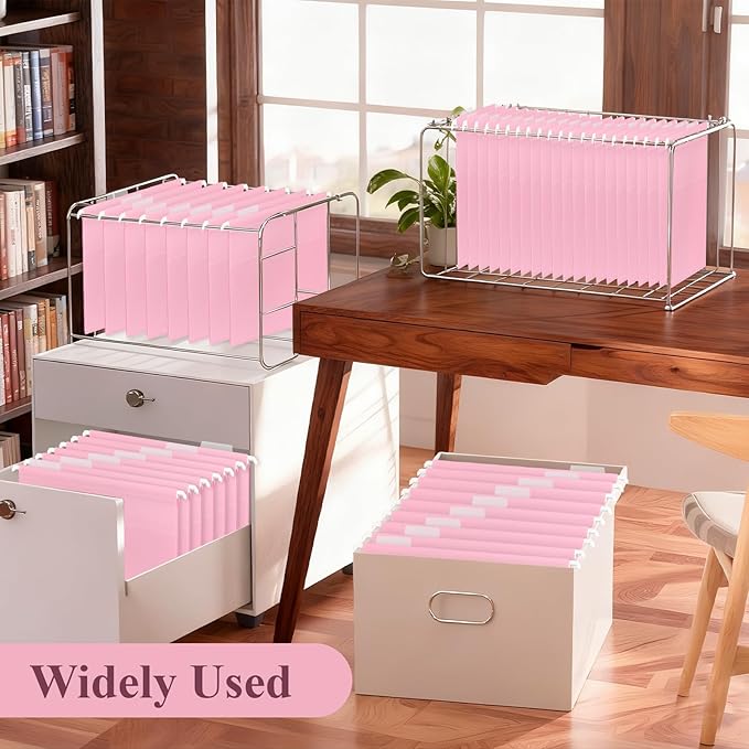 Letter Size Pink Hanging File Folders Hanging Document Folder Plastic Transparent Hanging File Folder for File Cabinets Document Filing (20, Pink)
