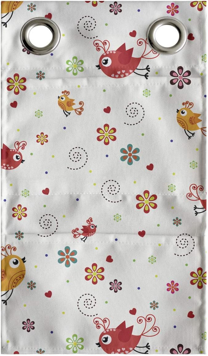 Ambesonne Cartoon Hanging Pocket Organizer, Birds Swirls Flowers and Mini Hearts Nature Inspired Drawing Style Happy Animals, Printed Polyester Storage Bag with Pockets, 9" x 16", Multicolor