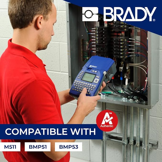 Brady Authentic (M5C-1500-595-OR-BK) All-Weather Vinyl Labels 1.5 in W x 25ft Black on Orange. for use with BMP51, M510, and M511 Label Printers.