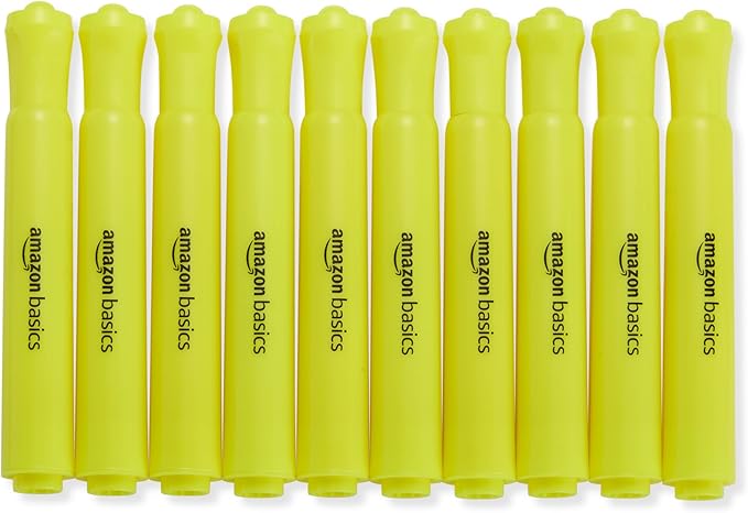 Amazon Basics Tank Style Highlighters, Chisel Tip, Bible Highlighter, Office and School Supplies, 12 Pack, Yellow