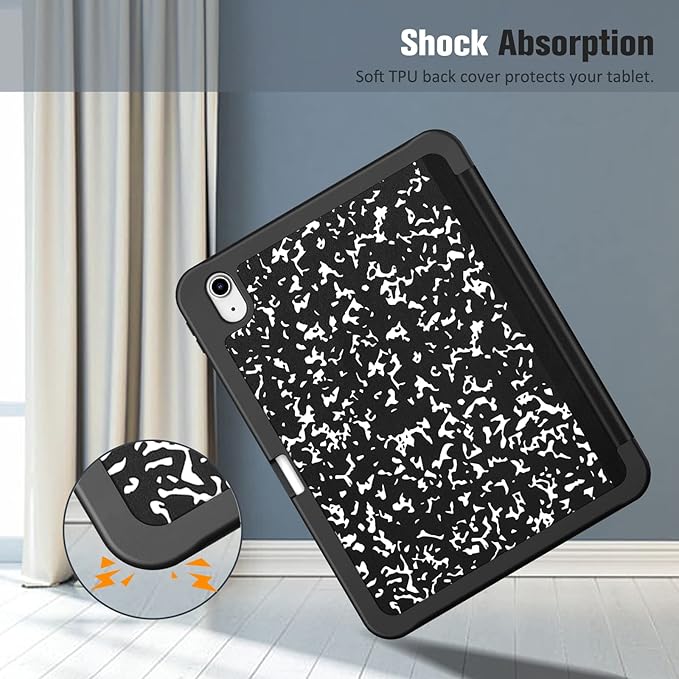 Fintie SlimShell Case for iPad (A16) 11th Generation 11 Inch (2025), iPad 10th Generation 10.9 Inch (2022) - Flexible Soft TPU Stand Back Cover with Pencil Holder, Composition Book Black