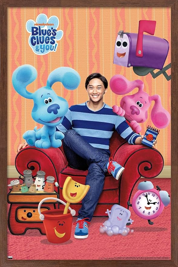 Nickelodeon Blue's Clues - Group Wall Poster, 22.4L" x 14.7W", Mahogany Framed Version