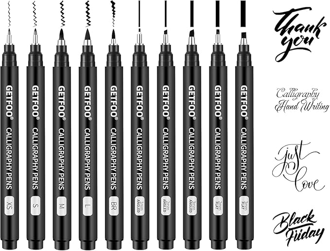 Calligraphy Pen Set – 10 Size Hand Lettering Pens for Beginners, calligraphy markers Brush Pens for Art Drawing, Sketching, Scrapbooking, Journaling, Signing