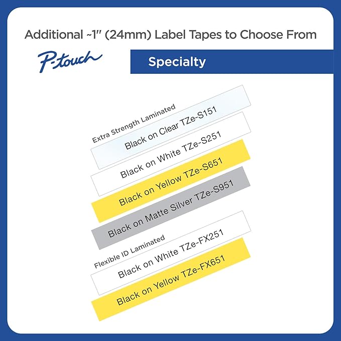 Brother Genuine P-touch TZE-FX651 Tape, 1" (0.94") Wide Flexible-ID Laminated Tape, Black on White, Best Suited for Wire Wrapping and Flagging, Water-Resistant, 0.94" x 26.2' (24mm x 8M), TZE-FX651