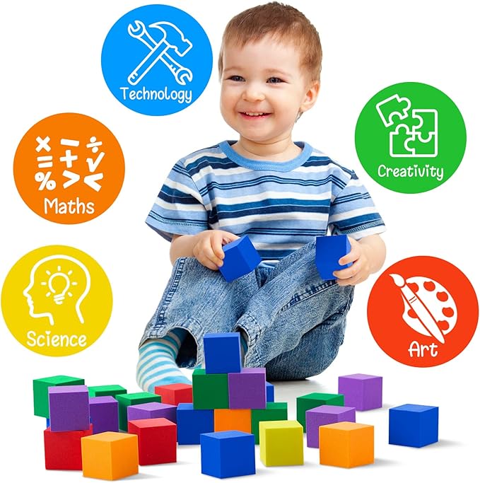 Fuutreo 200 Pieces Foam Blocks 1 Inch Counting Blocks Soft Counting Cubes for Kids Math Learning Small Colored Foam Cubes for Children Preschool Classroom Teacher Supplies, Assorted Colors