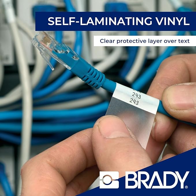 Brady Authentic (M4-11-427) Self-Laminating Vinyl Wrap Around Labels 0.75" H x 0.5" W Black on White, Clear, 360 Labels. for use with The BMP41, BMP51, and M511 Label Printers