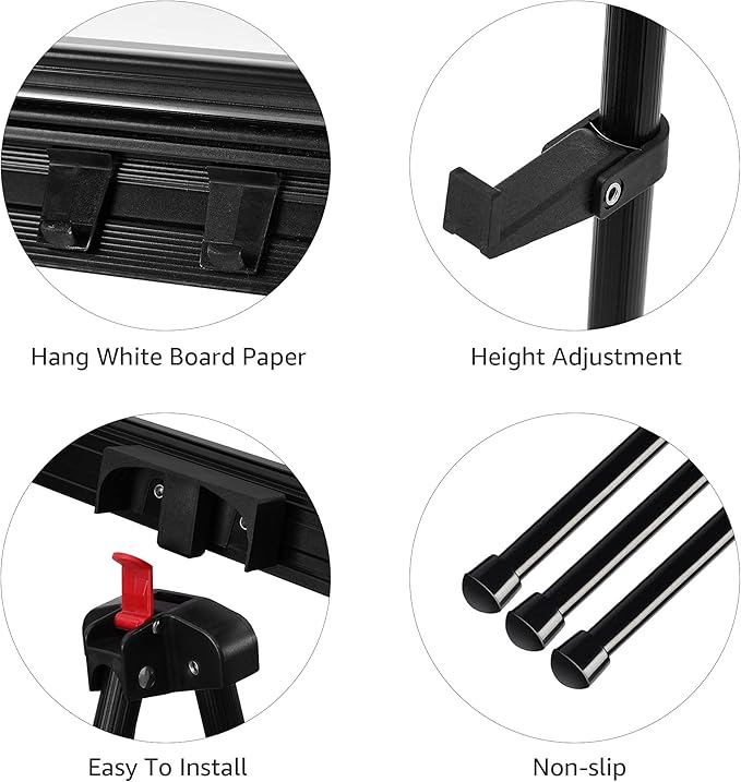 Amazon Basics Height Adjustable Aluminum Flipchart Easel Stand, Portable, for Whiteboard, Flip Chart, Poster Boards, Paper Pads and Signage, 35 x 2 x 28 Inches, Black
