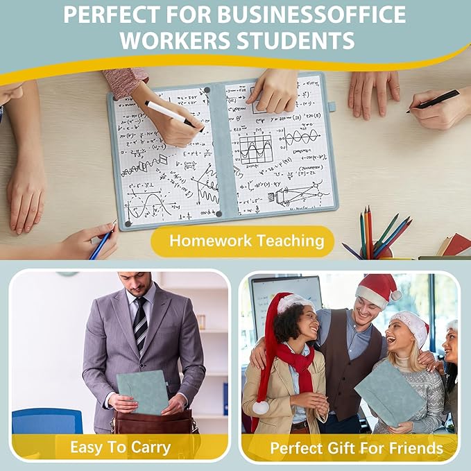 6 Sides Dry Erase Notebook Portable Whiteboards Notebook 12"x9"(a4) Small Reusable Whiteboard Notepad Foldable Anti-ghosting Surface, Travel White Board for Office Study Meeting Planning