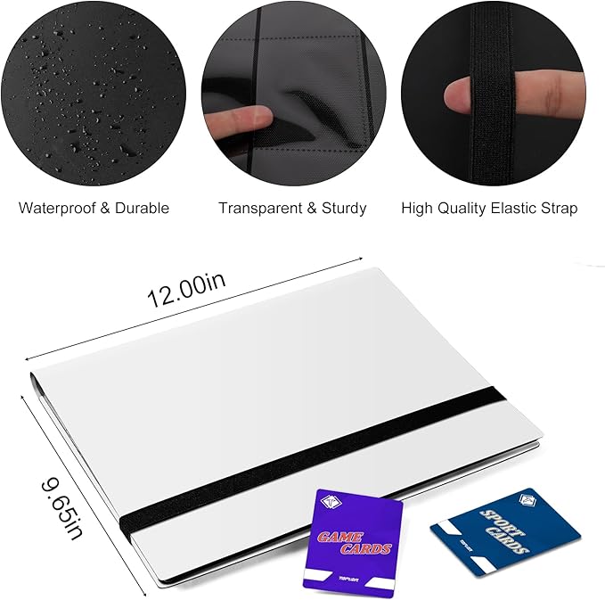 Trading Card Binder, Card Binder Album Folder Book Fit for MTG Baseball Football Sports Cards, Easy to Use Card Collection Binder (White, 360 Pockets)