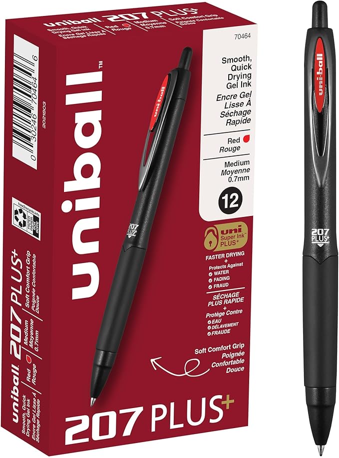 207PLUS+ Gel, 0.7MM, Red, OS Dozen
