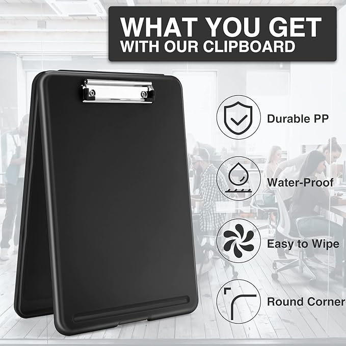 Sooez Clipboard with Storage, Plastic Storage Clipboards with Low Profile Clip, Nursing Clip Boards Foldable, Hanging Clipboard Case for Work, Teacher, Classroom Must Haves, Office School Supplies