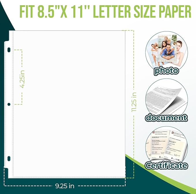 Sheet Protectors 8.5 x11 Inch Clear Page Protectors for 3 Ring Binder,300 Pack Plastic Sleeves for Paper,Documents and Photos,Top Loading Binder Sleeves Paper Protector Letter Size