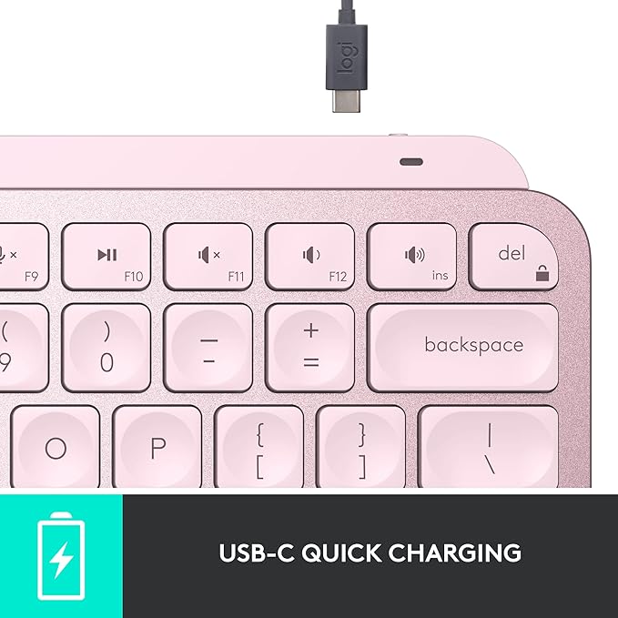 Logitech MX Keys Mini Minimalist Wireless Illuminated Keyboard, Compact, Bluetooth, Backlit, USB-C, Compatible with Apple macOS, iOS, Windows, Linux, Android, Metal Build - Rose