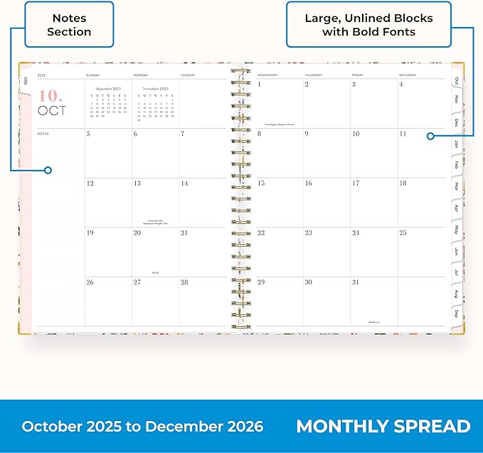 Blue Sky 15 Month 2026 Weekly and Monthly Planner Calendar, October 2025 - December 2026, 8.5" x 11", Hard Cover, Durable Twin Wire Binding, Laminated Tabs, Storage Pocket, Includes Ruler, Sticky Notes & Stickers, Londonberry