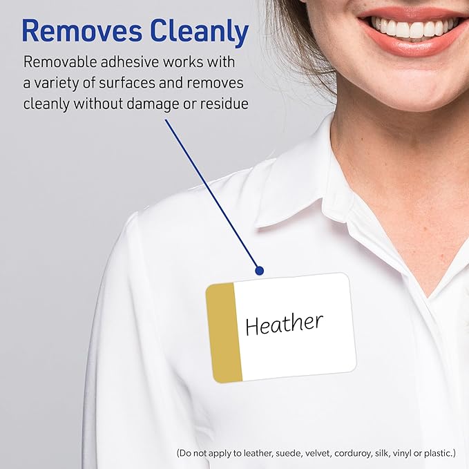 Avery Printable Rectangle Adhesive Name Tags, Dipped Gold Edge Design, 2-1/3" x 3-3/8", Matte White Removable Name Tags, Laser/Inkjet, 80 Total, Great for Name Badges