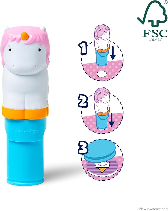 Melissa & Doug Sticker Wow!™ 24-Page Activity Pad and Sticker Stamper, 300 Stickers, Arts and Crafts Fidget Toy Collectible Character – Unicorn Creative Play Travel Toy for Girls and Boys 3+
