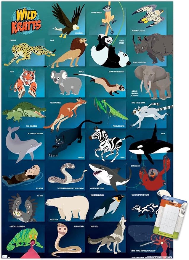 Wild Kratts - Grid Wall Poster, 22.4L" x 14.7W", Premium Poster & Mount Bundle
