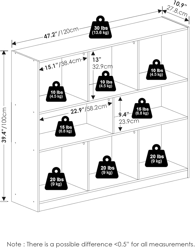 Furinno DALY Book Shelf, 8-Cube Bookshelf, Horizontal Cube Storage Organizer Bookcasde, 10.9 x 47.2 x 39.4, for Living Room, Bedroom, Home Office, Dark Espresso